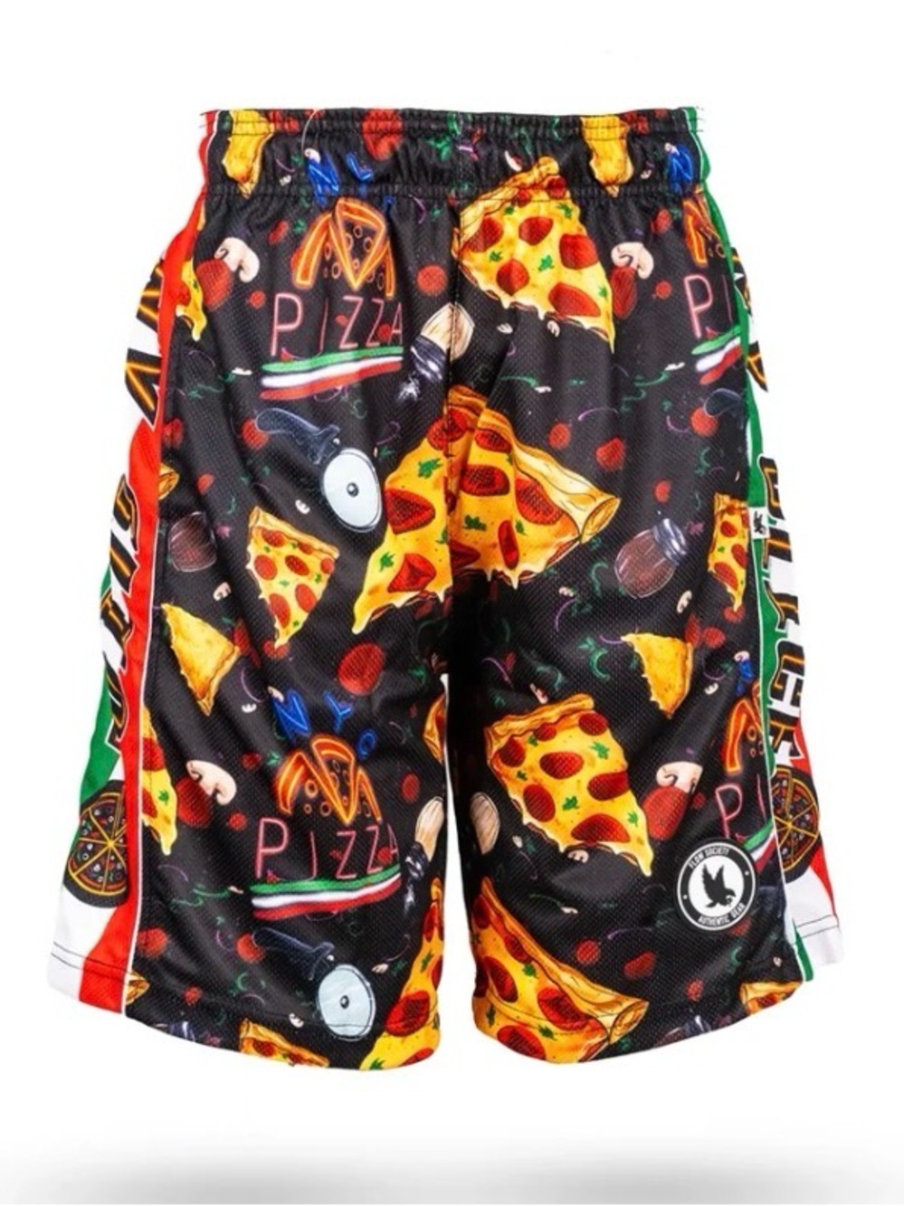 Black Pizza-Print Boy’s Athletic Shorts - Flow Society size M